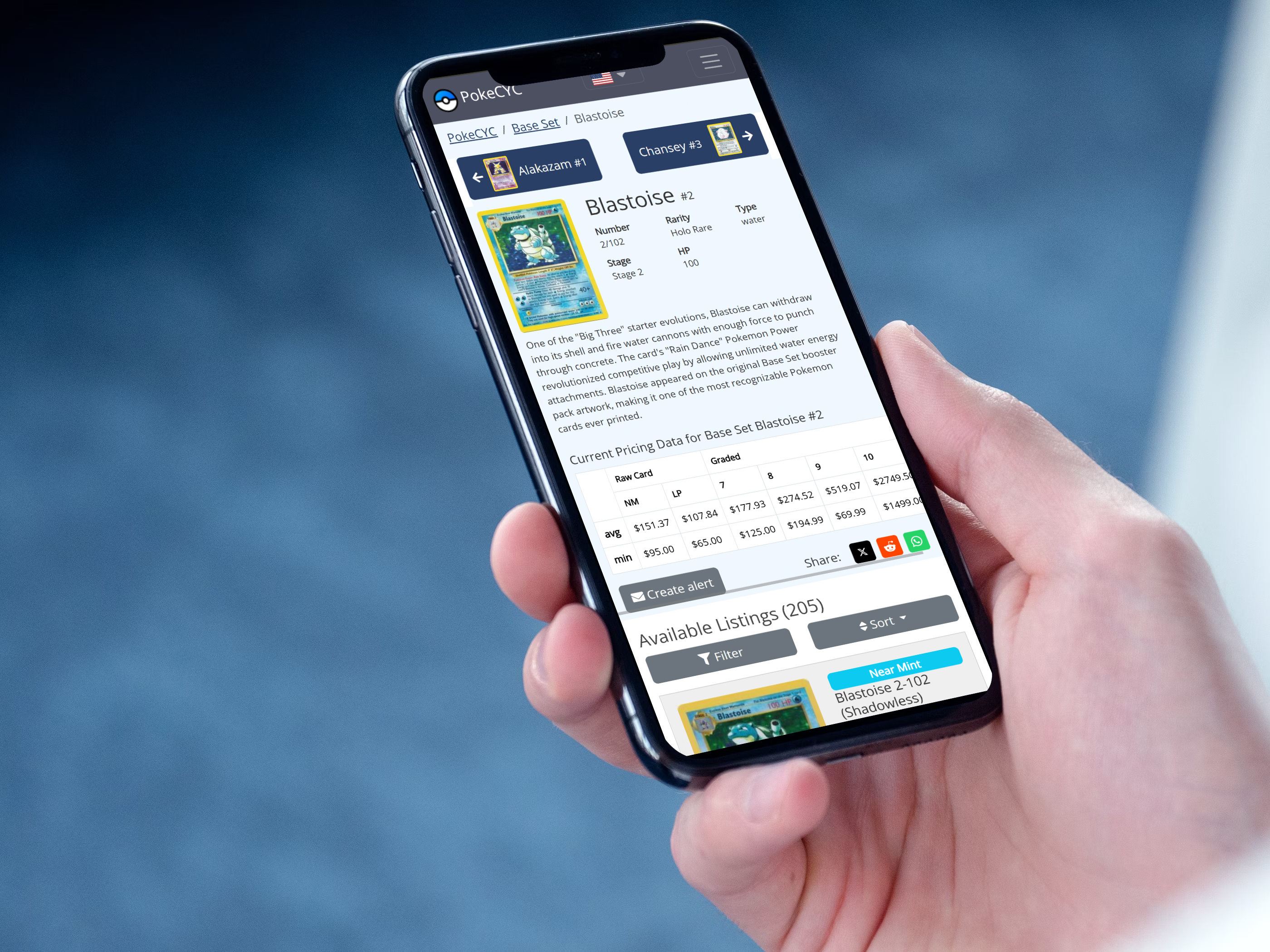 Screenshot of the PokeCYC listing page on mobile.