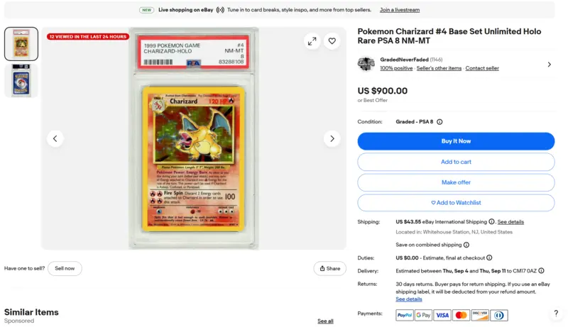 Example online listing with feedback and return policy visible