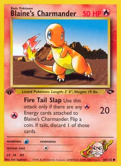 A picture of the Blaine's Charmander Pokemon card from Gym Challenge