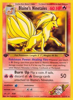 A picture of the Blaine's Ninetales Pokemon card from Gym Challenge