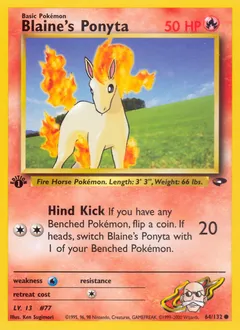 A picture of the Blaine's Ponyta Pokemon card from Gym Challenge