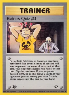 A picture of the Blaine's Quiz #3 Pokemon card from Gym Challenge