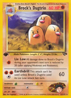 A picture of the Brock's Dugtrio Pokemon card from Gym Challenge