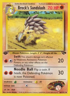 A picture of the Brock's Sandslash Pokemon card from Gym Challenge