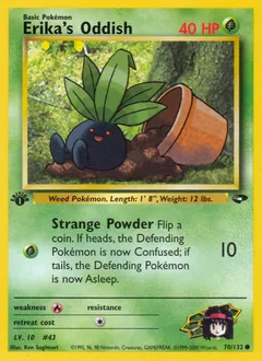 A picture of the Erika's Oddish Pokemon card from Gym Challenge