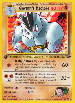 A picture of the Giovanni's Machoke Pokemon card from Gym Challenge