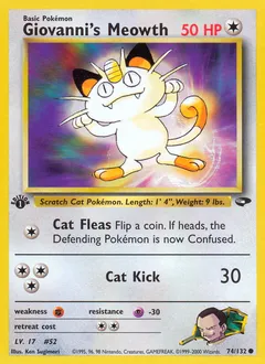 A picture of the Giovanni's Meowth Pokemon card from Gym Challenge