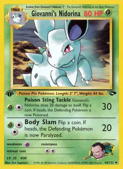 A picture of the Giovanni's Nidorina Pokemon card from Gym Challenge