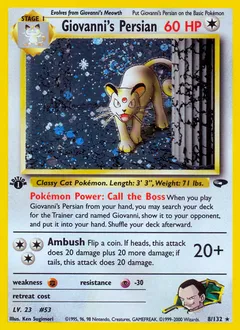 A picture of the Giovanni's Persian Pokemon card from Gym Challenge