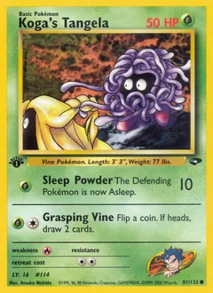 A picture of the Koga's Tangela Pokemon card from Gym Challenge