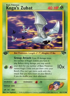 A picture of the Koga's Zubat Pokemon card from Gym Challenge