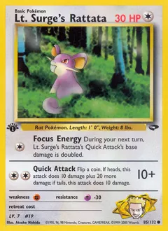 A picture of the Lt. Surge's Rattata Pokemon card from Gym Challenge