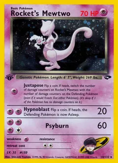 A picture of the Rocket's Mewtwo Pokemon card from Gym Challenge