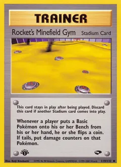 A picture of the Rocket's Minefield Gym Pokemon card from Gym Challenge