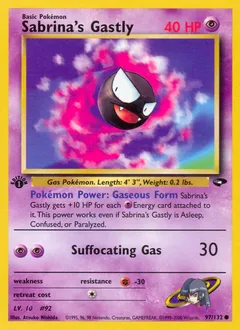 A picture of the Sabrina's Gastly Pokemon card from Gym Challenge