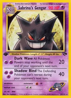 A picture of the Sabrina's Gengar Pokemon card from Gym Challenge