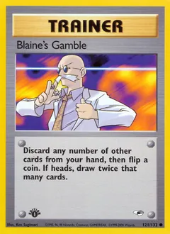 A picture of the Blaine's Gamble Pokemon card from Gym Heroes