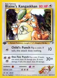 A picture of the Blaine's Kangaskhan Pokemon card from Gym Heroes