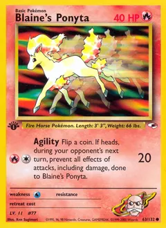 A picture of the Blaine's Ponyta Pokemon card from Gym Heroes