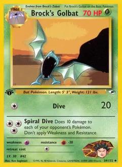 A picture of the Brock's Golbat Pokemon card from Gym Heroes