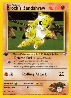 A picture of the Brock's Sandshrew Pokemon card from Gym Heroes