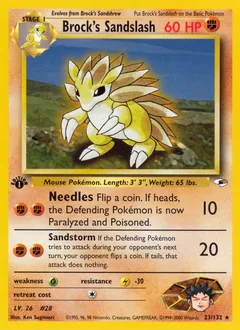 A picture of the Brock's Sandslash Pokemon card from Gym Heroes