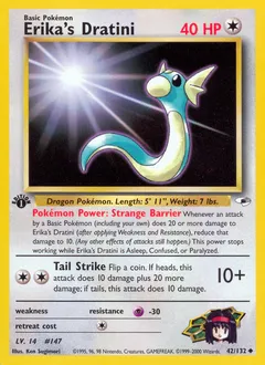 A picture of the Erika's Dratini Pokemon card from Gym Heroes