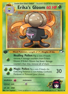 A picture of the Erika's Gloom Pokemon card from Gym Heroes