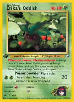 A picture of the Erika's Oddish Pokemon card from Gym Heroes