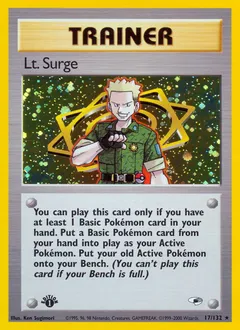 A picture of the Lt. Surge Pokemon card from Gym Heroes