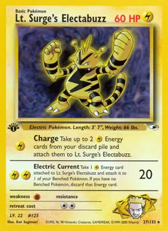 A picture of the Lt. Surge's Electabuzz Pokemon card from Gym Heroes