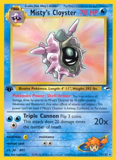 A picture of the Misty's Cloyster Pokemon card from Gym Heroes