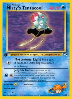 A picture of the Misty's Tentacool Pokemon card from Gym Heroes