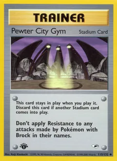 A picture of the Pewter City Gym Pokemon card from Gym Heroes