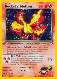 A picture of the Rocket's Moltres Pokemon card from Gym Heroes