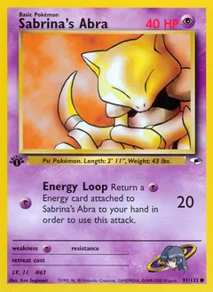 A picture of the Sabrina's Abra Pokemon card from Gym Heroes