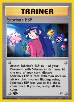 A picture of the Sabrina's ESP Pokemon card from Gym Heroes