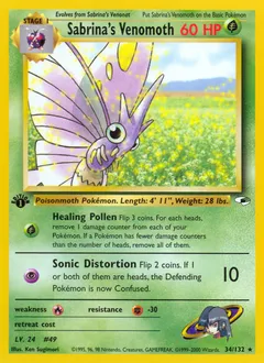 A picture of the Sabrina's Venomoth Pokemon card from Gym Heroes