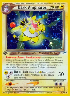 A picture of the Dark Ampharos Pokemon card from Neo Destiny