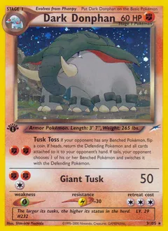 A picture of the Dark Donphan Pokemon card from Neo Destiny