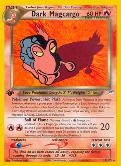 A picture of the Dark Magcargo Pokemon card from Neo Destiny