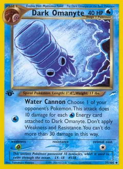 A picture of the Dark Omanyte Pokemon card from Neo Destiny