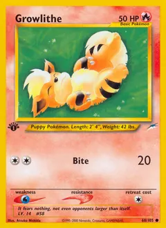 A picture of the Growlithe Pokemon card from Neo Destiny