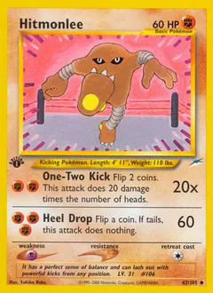 A picture of the Hitmonlee Pokemon card from Neo Destiny