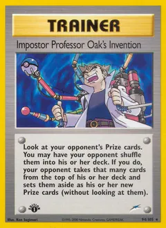 A picture of the Impostor Professor Oak's Invention Pokemon card from Neo Destiny