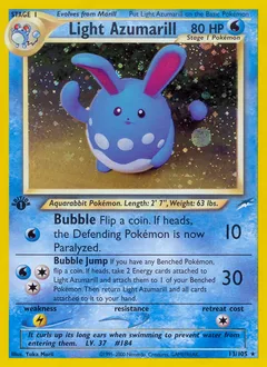 A picture of the Light Azumarill Pokemon card from Neo Destiny