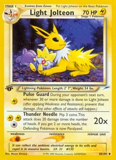 A picture of the Light Jolteon Pokemon card from Neo Destiny