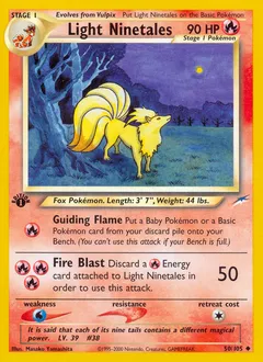 A picture of the Light Ninetales Pokemon card from Neo Destiny