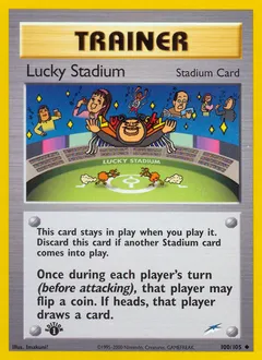 A picture of the Lucky Stadium Pokemon card from Neo Destiny