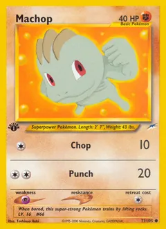 A picture of the Machop Pokemon card from Neo Destiny